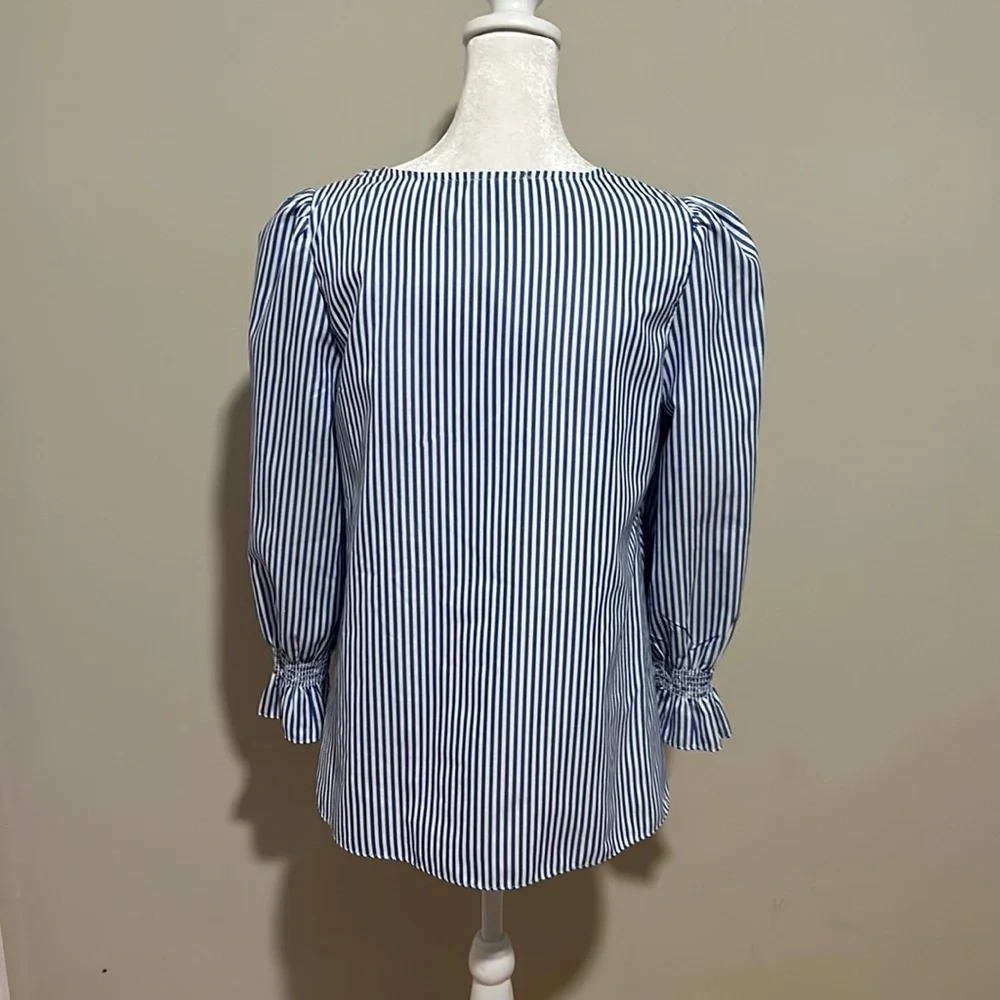 Tuckernuck Easton Blue And White Stripe Puff Sleeve Blouse New Size Small